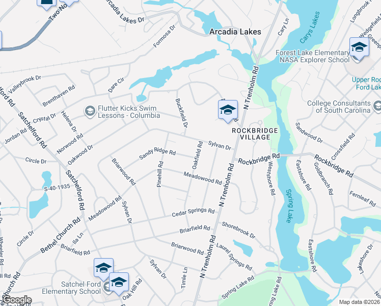map of restaurants, bars, coffee shops, grocery stores, and more near 4515 Sandy Ridge Road in Columbia