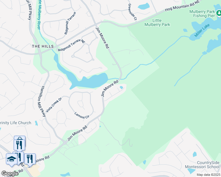 map of restaurants, bars, coffee shops, grocery stores, and more near 3423 Mulberry Lane Court Northeast in Dacula