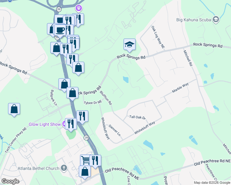 map of restaurants, bars, coffee shops, grocery stores, and more near 1367 Upshur Place Northeast in Buford