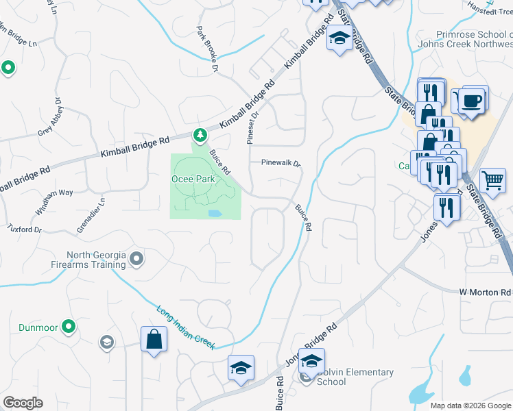 map of restaurants, bars, coffee shops, grocery stores, and more near 130 Piney Hill Trce in Alpharetta