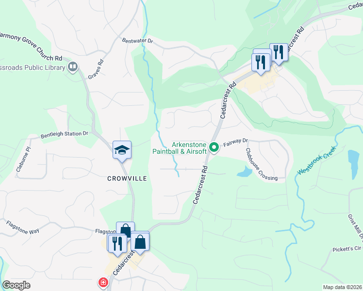 map of restaurants, bars, coffee shops, grocery stores, and more near 155 Arthur Hills Drive in Acworth