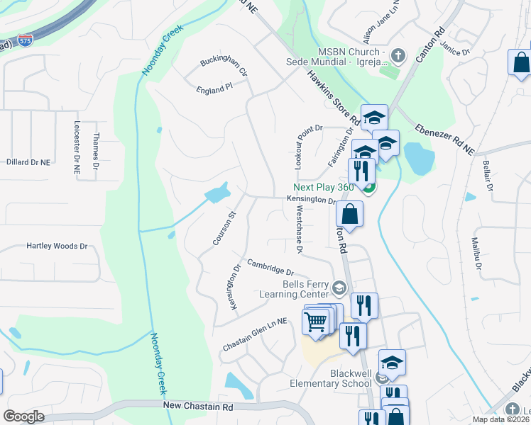 map of restaurants, bars, coffee shops, grocery stores, and more near 3805 Brads Court Northeast in Marietta