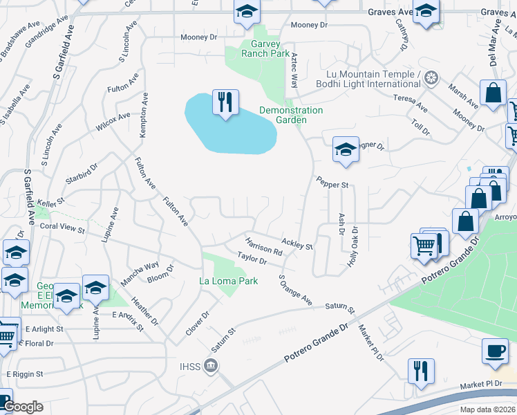 map of restaurants, bars, coffee shops, grocery stores, and more near 1711 Fillmore Drive in Monterey Park