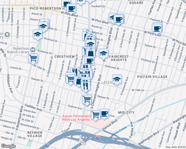 map of restaurants, bars, coffee shops, grocery stores, and more near 1762 Alvira Street in Los Angeles