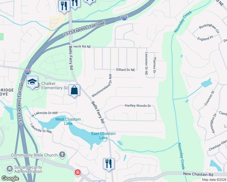 map of restaurants, bars, coffee shops, grocery stores, and more near 3811 Crestmore Drive Northeast in Kennesaw