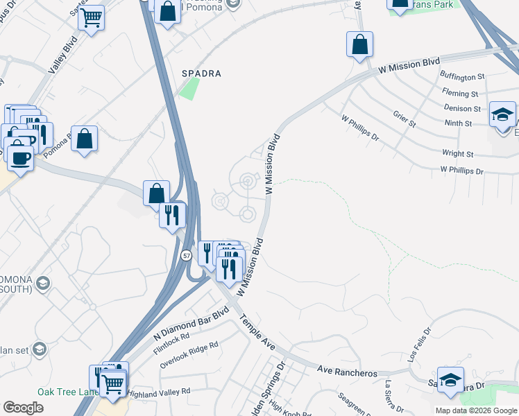 map of restaurants, bars, coffee shops, grocery stores, and more near 470 Lucera Court in Pomona