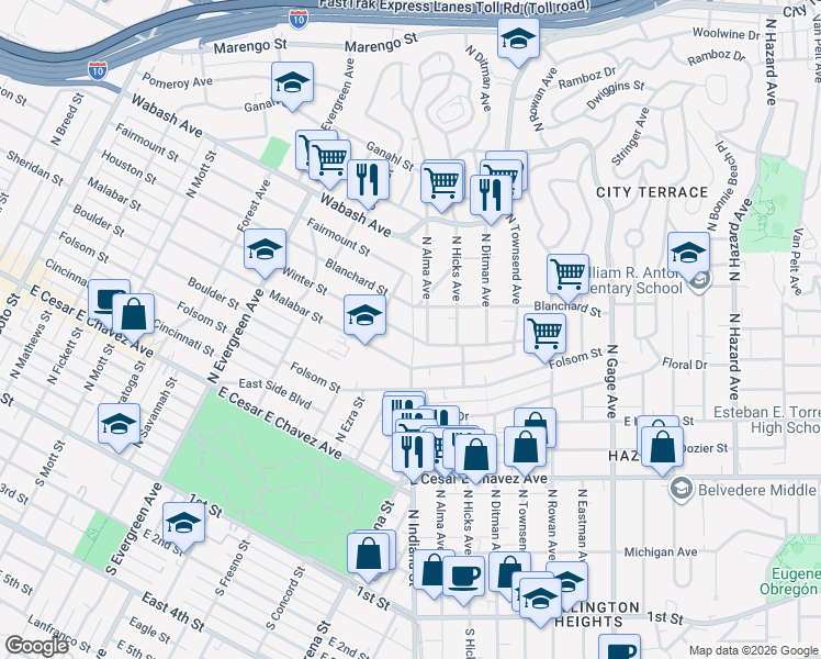 map of restaurants, bars, coffee shops, grocery stores, and more near 3235 Winter Street in Los Angeles
