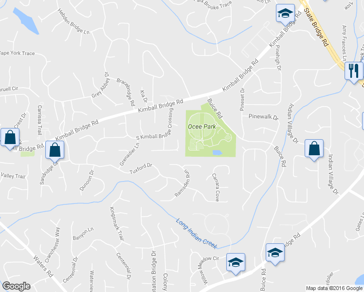 map of restaurants, bars, coffee shops, grocery stores, and more near 345 Rolling Mist Court in Alpharetta