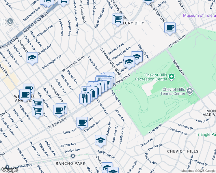 map of restaurants, bars, coffee shops, grocery stores, and more near 10479 West Pico Boulevard in Los Angeles