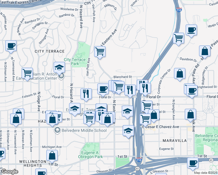 map of restaurants, bars, coffee shops, grocery stores, and more near 4241 Folsom Street in Los Angeles