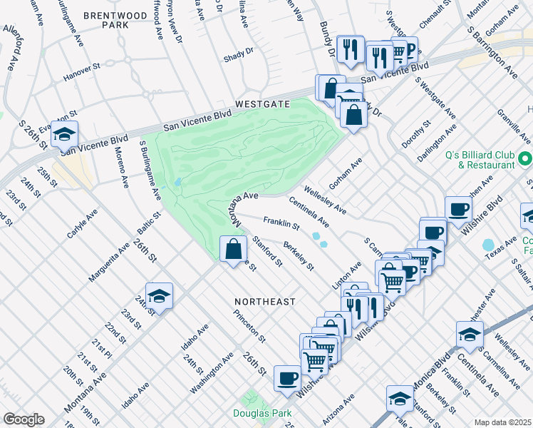 map of restaurants, bars, coffee shops, grocery stores, and more near 811 Franklin Street in Santa Monica