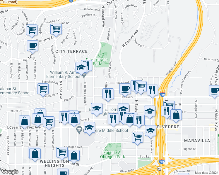 map of restaurants, bars, coffee shops, grocery stores, and more near 4111 Folsom Street in Los Angeles