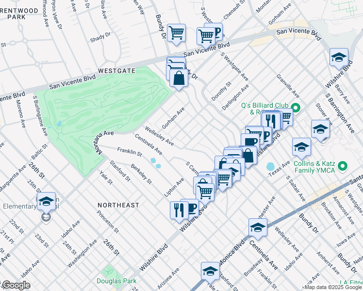 map of restaurants, bars, coffee shops, grocery stores, and more near 928 Wellesley Avenue in Los Angeles