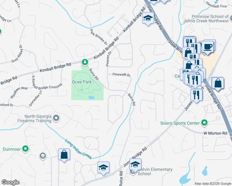 map of restaurants, bars, coffee shops, grocery stores, and more near 10870 Pinewalk Forest Circle in Alpharetta