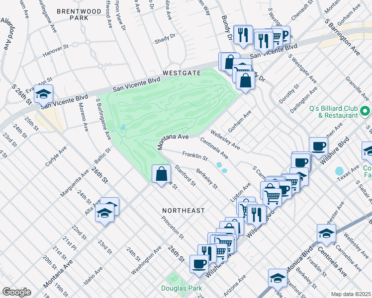 map of restaurants, bars, coffee shops, grocery stores, and more near 811 Franklin Street in Santa Monica