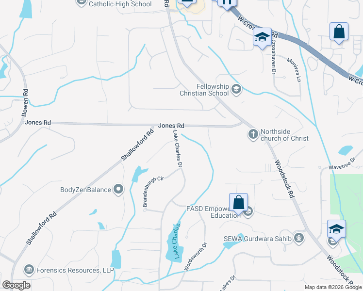 map of restaurants, bars, coffee shops, grocery stores, and more near 200 Wind Shadow Court in Roswell