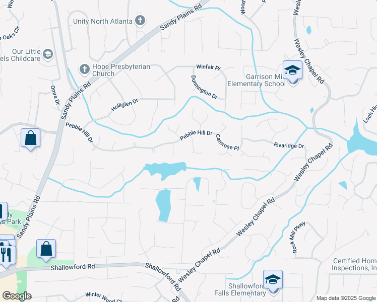map of restaurants, bars, coffee shops, grocery stores, and more near 4028 Ashmont Court in Marietta