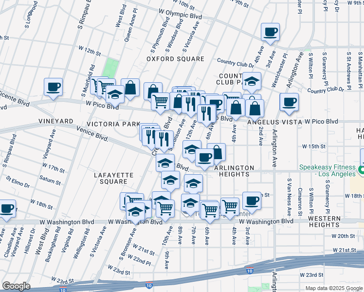 map of restaurants, bars, coffee shops, grocery stores, and more near 1439 12th Avenue in Los Angeles