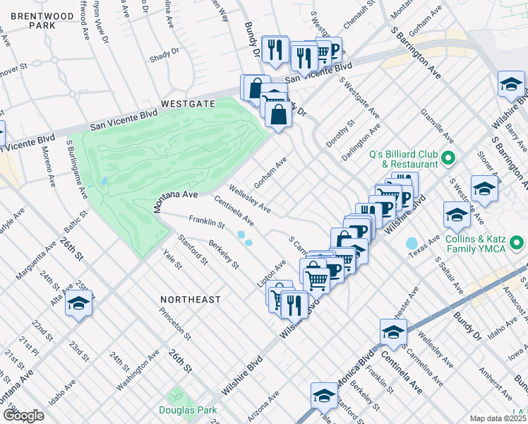 map of restaurants, bars, coffee shops, grocery stores, and more near 905 Wellesley Avenue in Los Angeles