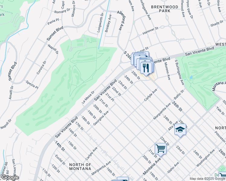 map of restaurants, bars, coffee shops, grocery stores, and more near 222 22nd Street in Santa Monica