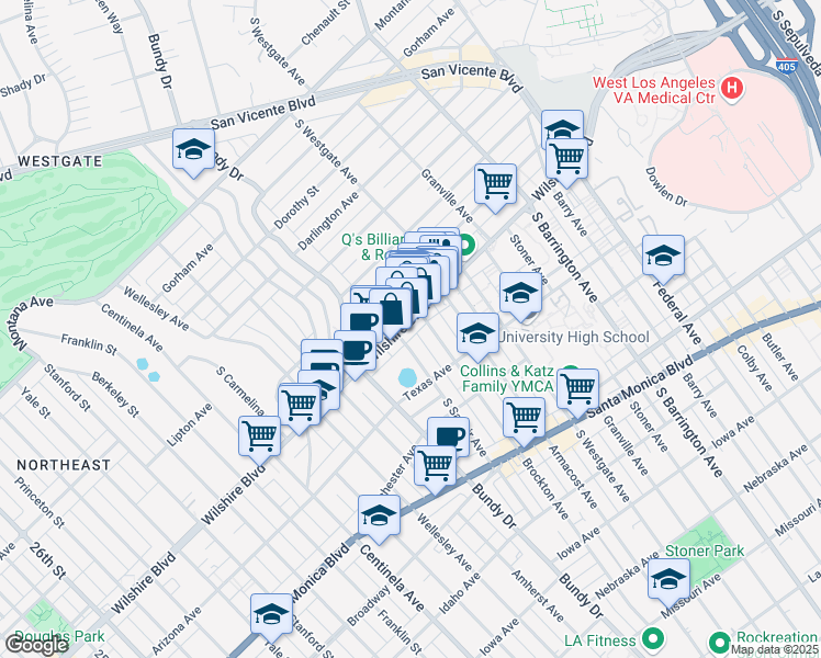 map of restaurants, bars, coffee shops, grocery stores, and more near in Los Angeles