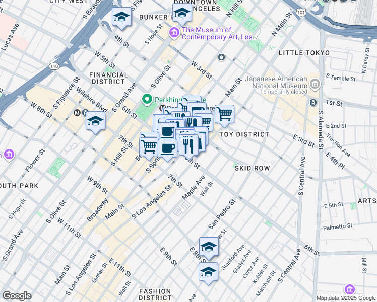 map of restaurants, bars, coffee shops, grocery stores, and more near 558 Main Street in Los Angeles