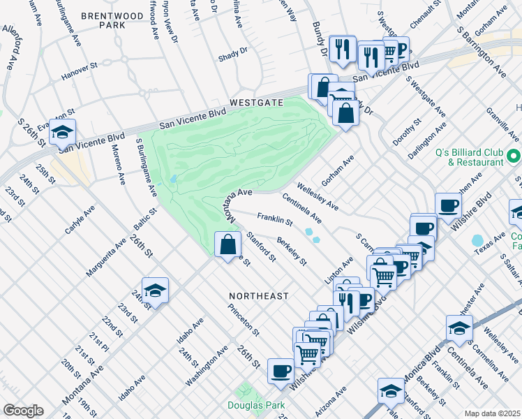 map of restaurants, bars, coffee shops, grocery stores, and more near 811 Franklin Street in Santa Monica