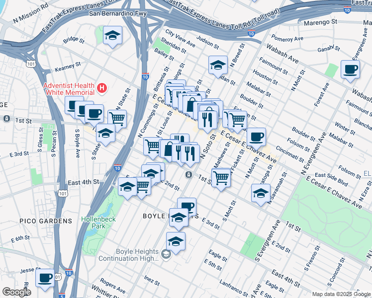 map of restaurants, bars, coffee shops, grocery stores, and more near 2230 Michigan Avenue in Los Angeles