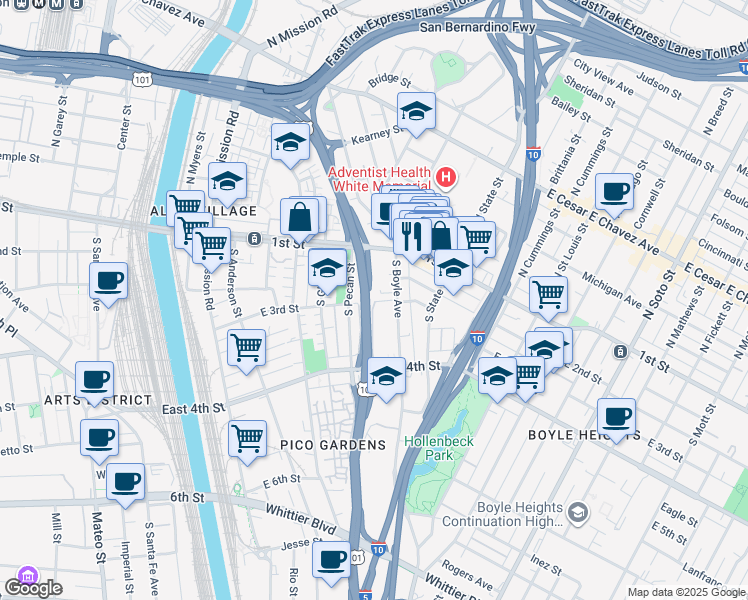 map of restaurants, bars, coffee shops, grocery stores, and more near 1751 East 3rd Street in Los Angeles