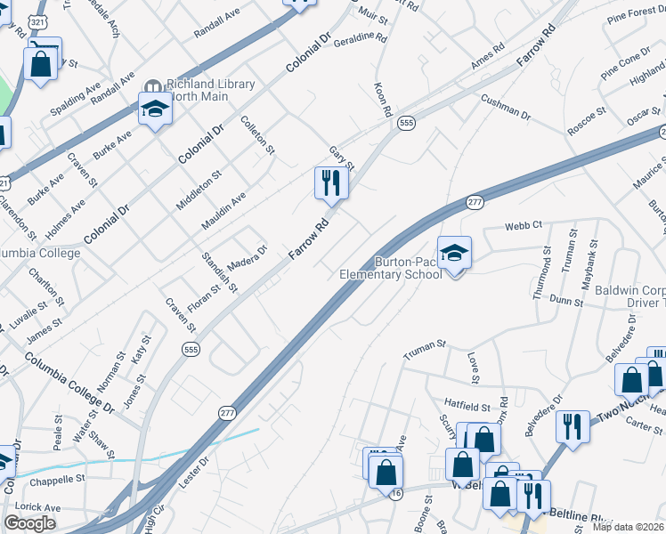 map of restaurants, bars, coffee shops, grocery stores, and more near 226 Gingeroot Way in Columbia