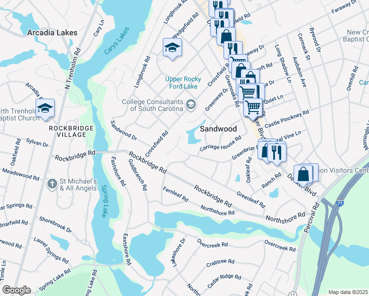 map of restaurants, bars, coffee shops, grocery stores, and more near 3759 Greenbriar Drive in Columbia