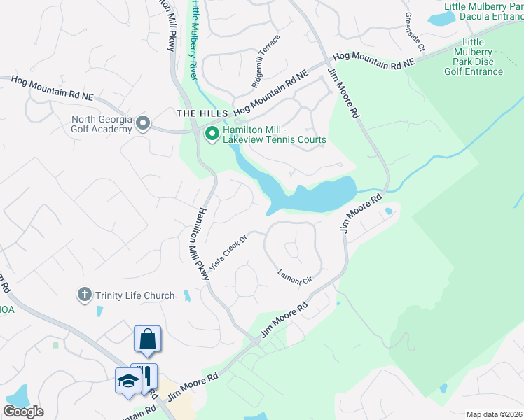 map of restaurants, bars, coffee shops, grocery stores, and more near 3413 Mill Place Court in Dacula