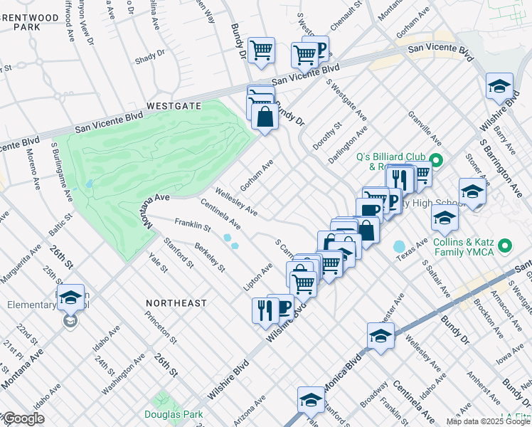 map of restaurants, bars, coffee shops, grocery stores, and more near 924 Wellesley Avenue in Los Angeles