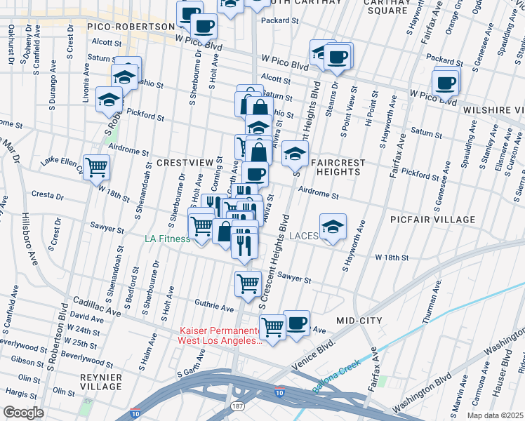 map of restaurants, bars, coffee shops, grocery stores, and more near 1753 Alvira Street in Los Angeles