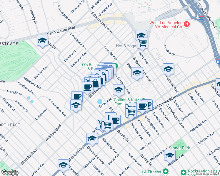map of restaurants, bars, coffee shops, grocery stores, and more near 1226 Brockton Avenue in Los Angeles