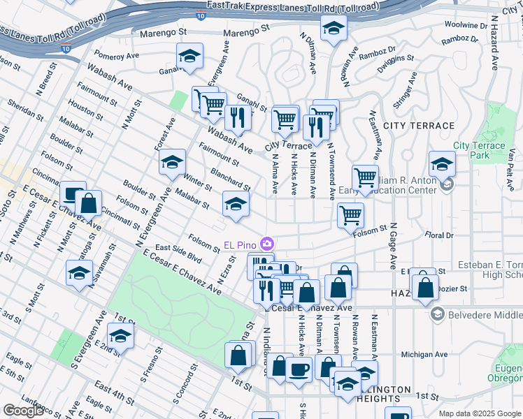 map of restaurants, bars, coffee shops, grocery stores, and more near 3225 Winter Street in Los Angeles