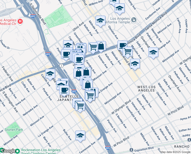 map of restaurants, bars, coffee shops, grocery stores, and more near 1865 Camden Avenue in Los Angeles