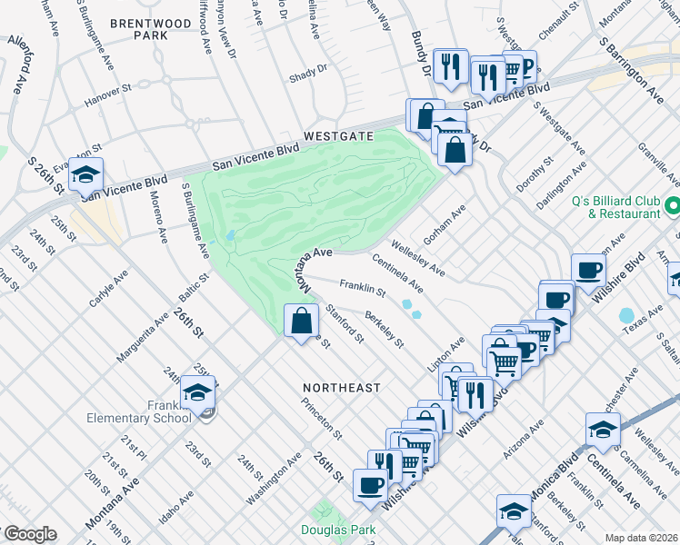 map of restaurants, bars, coffee shops, grocery stores, and more near 811 Franklin Street in Santa Monica