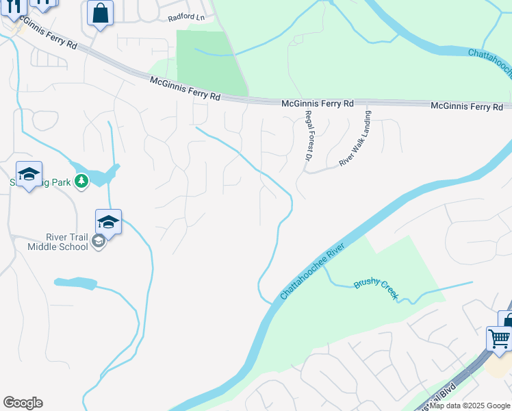 map of restaurants, bars, coffee shops, grocery stores, and more near 245 Gladeside Path in Suwanee