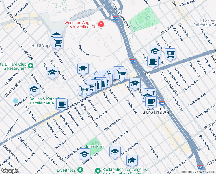 map of restaurants, bars, coffee shops, grocery stores, and more near Santa Monica Boulevard & Butler Avenue in Los Angeles