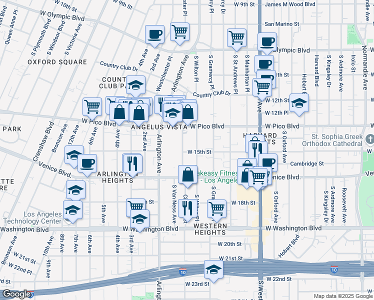 map of restaurants, bars, coffee shops, grocery stores, and more near 3081 West 15th Street in Los Angeles