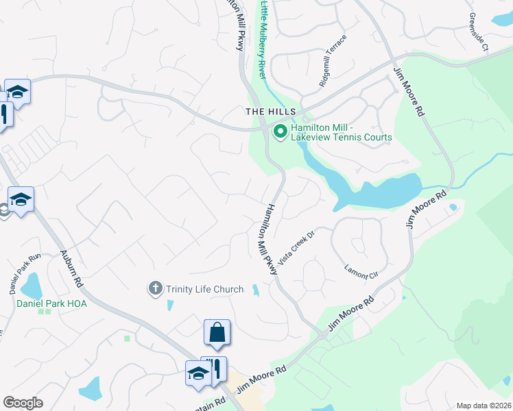 map of restaurants, bars, coffee shops, grocery stores, and more near 3423 Mill Grove Terrace in Dacula