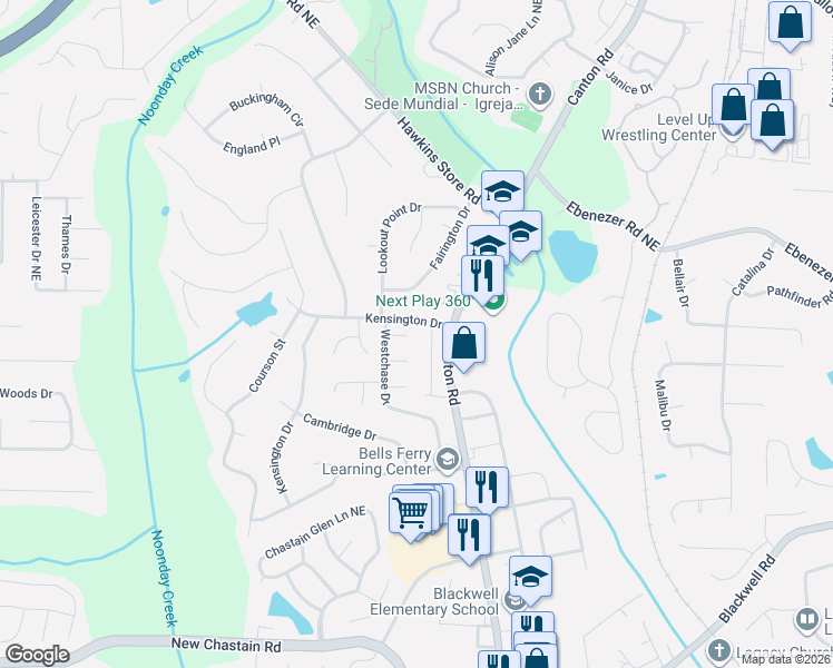 map of restaurants, bars, coffee shops, grocery stores, and more near 639 Middlegate Court Northeast in Marietta