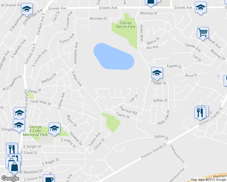 map of restaurants, bars, coffee shops, grocery stores, and more near 1741 Polk Way in Monterey Park