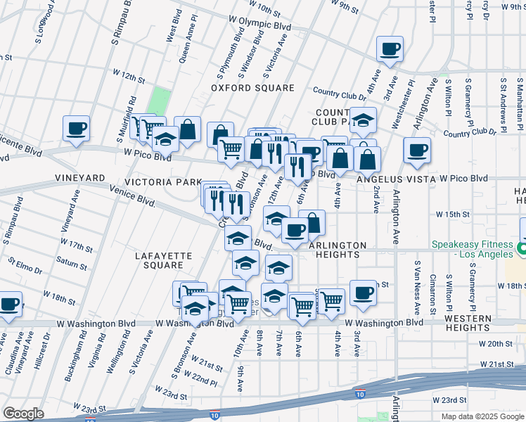 map of restaurants, bars, coffee shops, grocery stores, and more near 1437 12th Avenue in Los Angeles