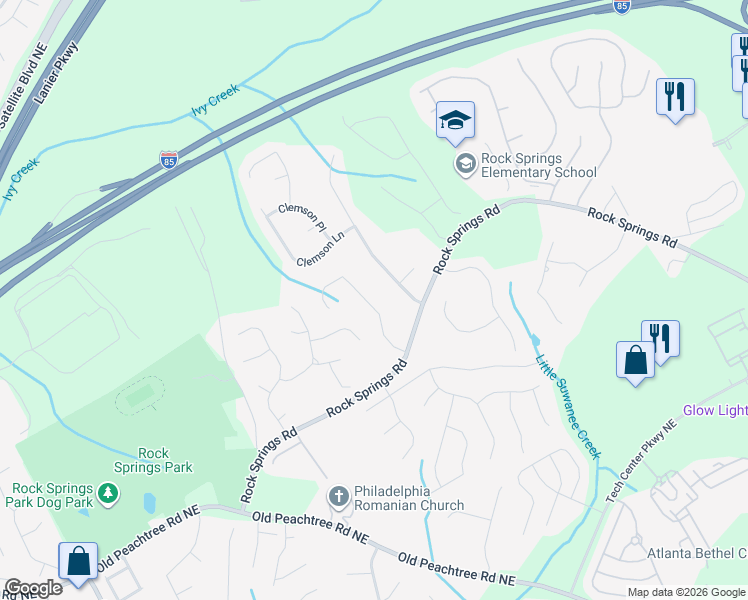 map of restaurants, bars, coffee shops, grocery stores, and more near 2799 Wynhaven Oaks Way in Lawrenceville