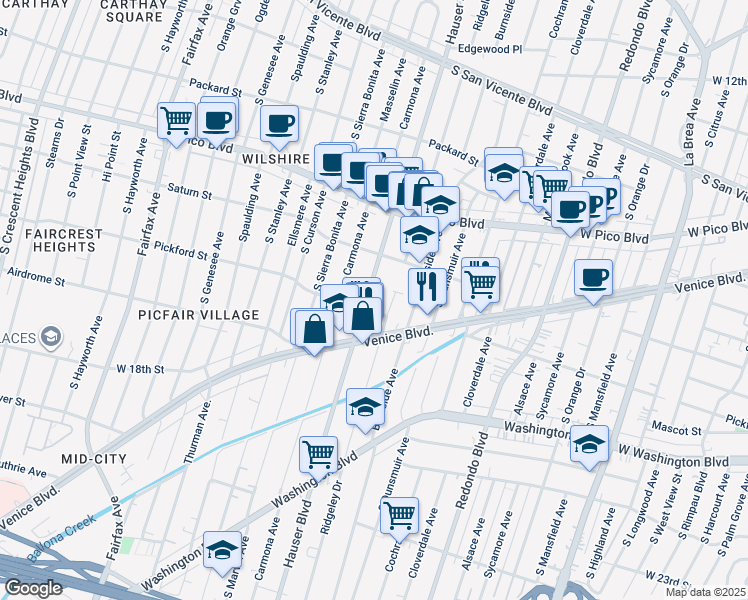 map of restaurants, bars, coffee shops, grocery stores, and more near 1558 Hauser Boulevard in Los Angeles