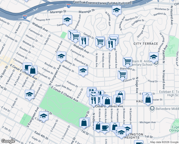 map of restaurants, bars, coffee shops, grocery stores, and more near 3215 Winter Street in Los Angeles