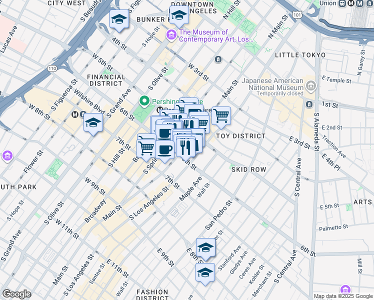 map of restaurants, bars, coffee shops, grocery stores, and more near 558 Main Street in Los Angeles