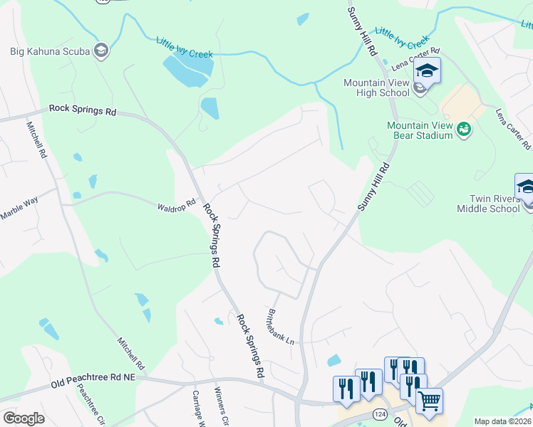 map of restaurants, bars, coffee shops, grocery stores, and more near 2312 Rocksram Court in Buford